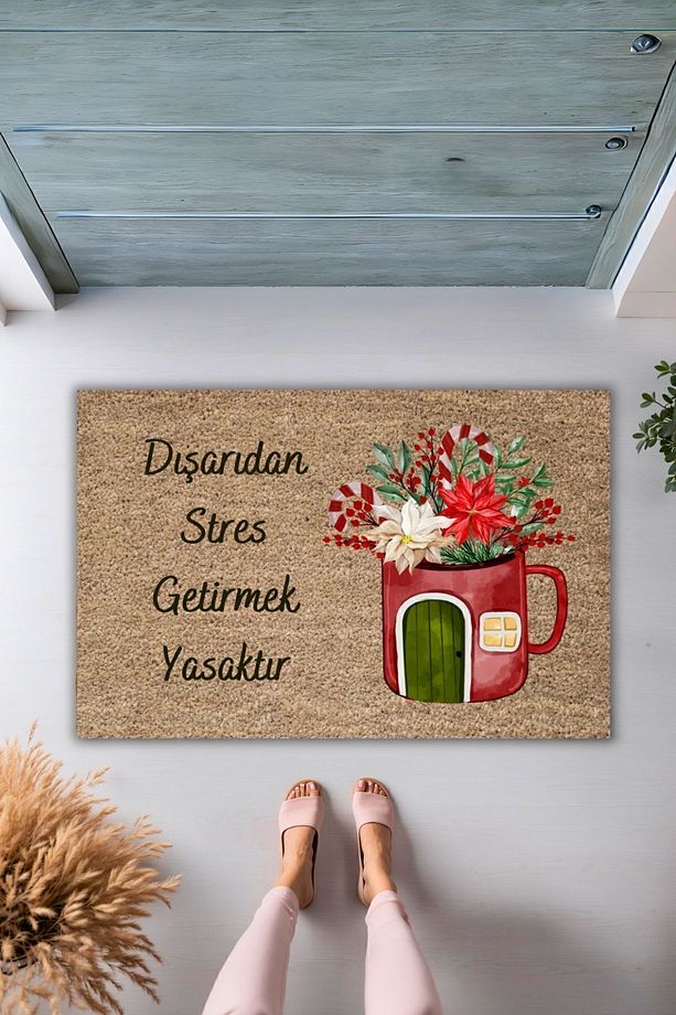 Dijital Baskı Paspas - Çiçekli Stres Getirmek Yasaktır Karşılama - Kapi Onu Paspasi 70×45cm - 1