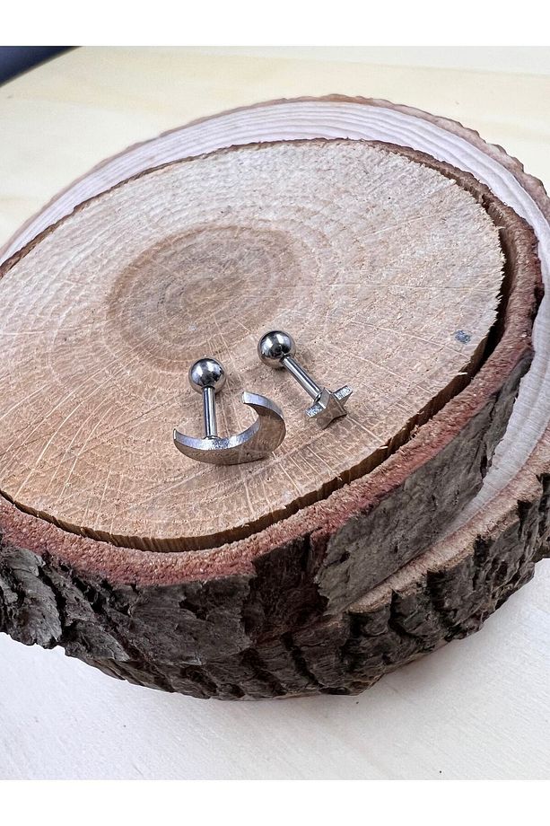 Ay Yıldız 2'li Piercing Seti Tragus Conch Kulak Forward Helix Küpesi - 4