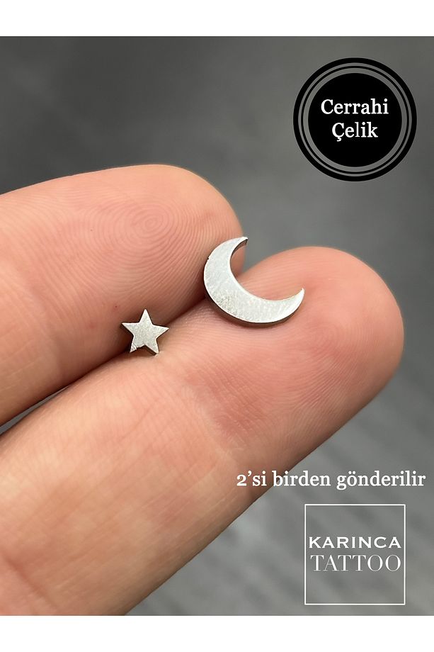 Ay Yıldız 2'li Piercing Seti Tragus Conch Kulak Forward Helix Küpesi - 1