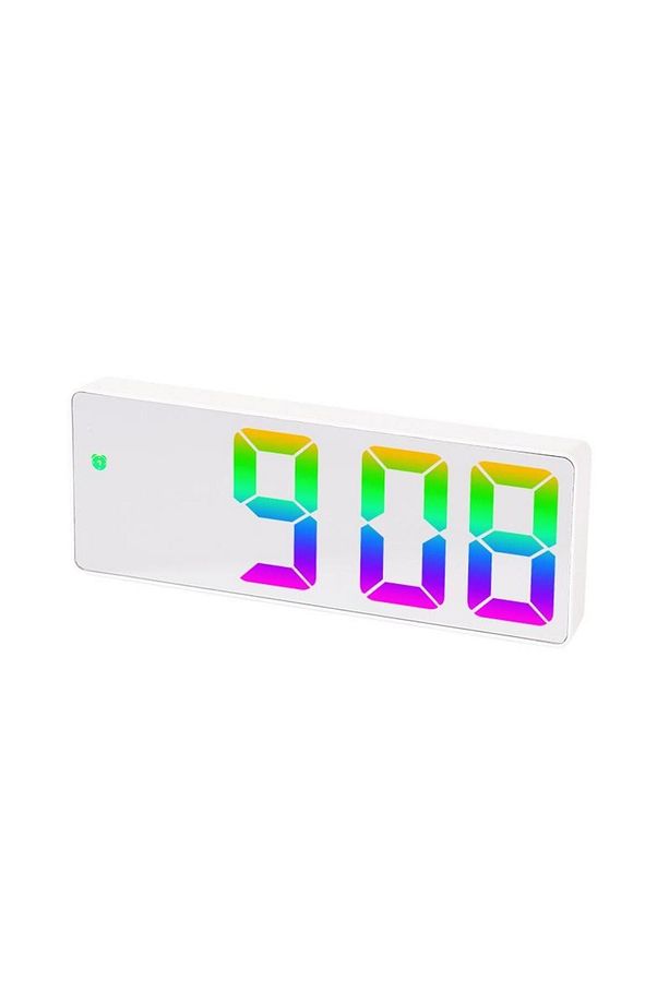 Rgb Renkli LED Ayna Tasarımlı Dekoratif Ses kontrollü Dijital Termometre Saat Alarm Çalar Saat - 6