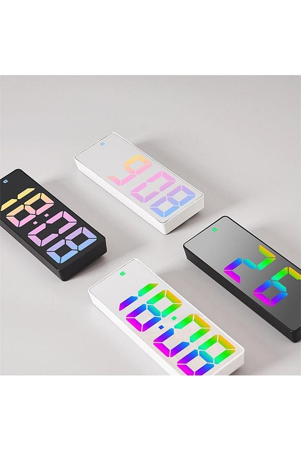 Rgb Renkli LED Ayna Tasarımlı Dekoratif Ses kontrollü Dijital Termometre Saat Alarm Çalar Saat - 8