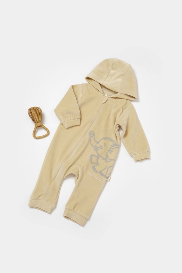 Baby Hooded Zippered Romper, 80% Organic Cotton & 20% Polyester, Baby and Newborn Series - Csyk