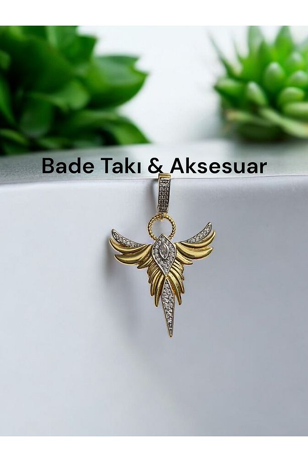 Zirkon Taşlı Anka Kuşu Model Çift Kullanım Kolye Ucu veya Ajda Charm - 1