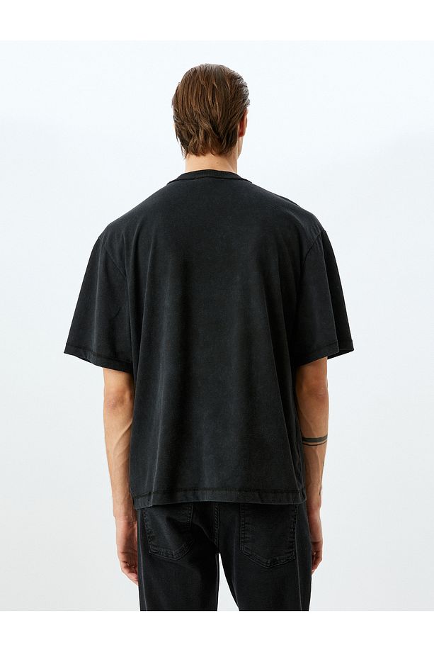 Bisiklet Yaka Kısa Kollu Oversize Slogan Baskılı Tişört - 4