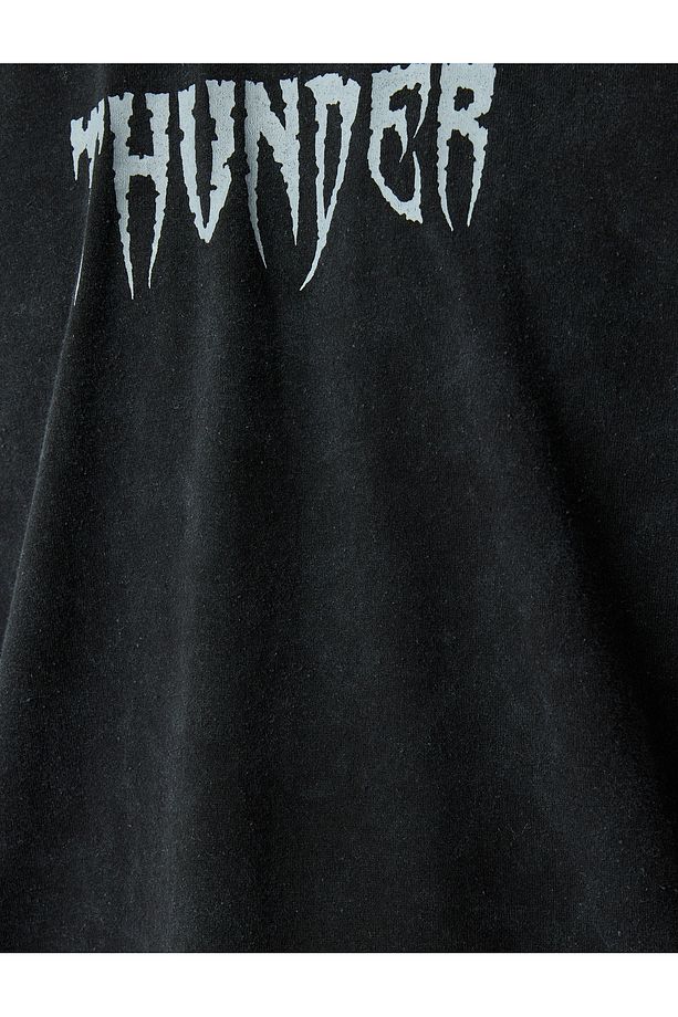 Bisiklet Yaka Kısa Kollu Oversize Slogan Baskılı Tişört - 6