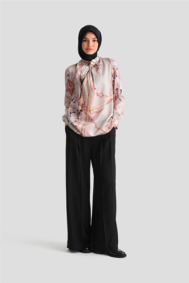 Collared Draped Patterned Blouse 24K3617 Mink - 2