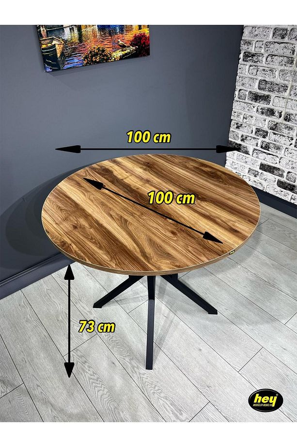 Sedef Kemençe Yuvarlak Mutfak Masası Yemek Masası Balkon Masası Metal Siyah Ayak 100 Cm - 4
