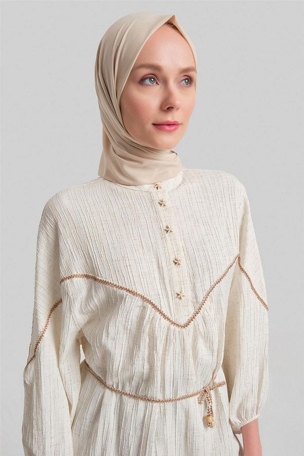 Şerit Bağcıklı Bluz 24y3537 Ekru - 3