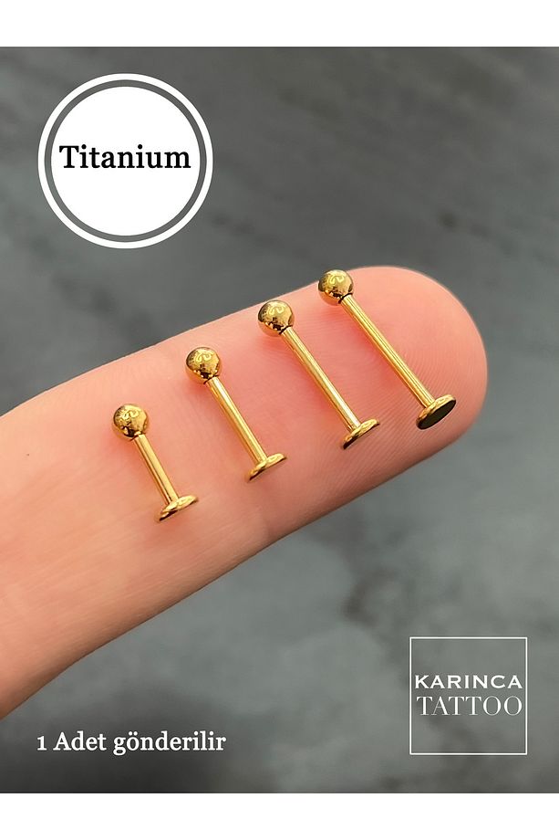 Gold Titanyum Piercing Altın Rengi Tragus Conch Labret Flat Kulak Forward Helix Dudak Snake Bites - 1
