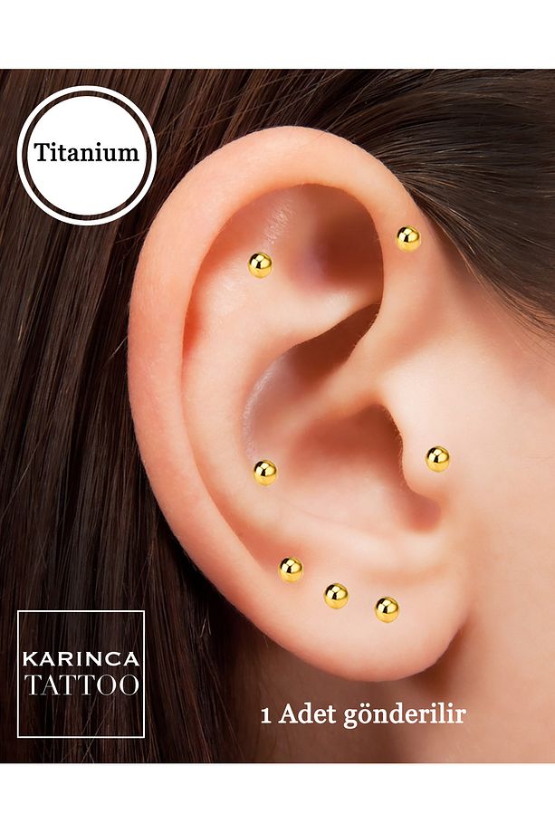 Gold Titanyum Piercing Altın Rengi Tragus Conch Labret Flat Kulak Forward Helix Dudak Snake Bites - 3