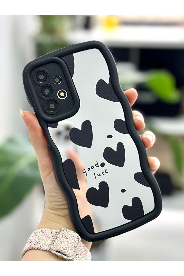 Samsung Galaxy A23 Compatible Mirror Black Heart Design Silicone Case