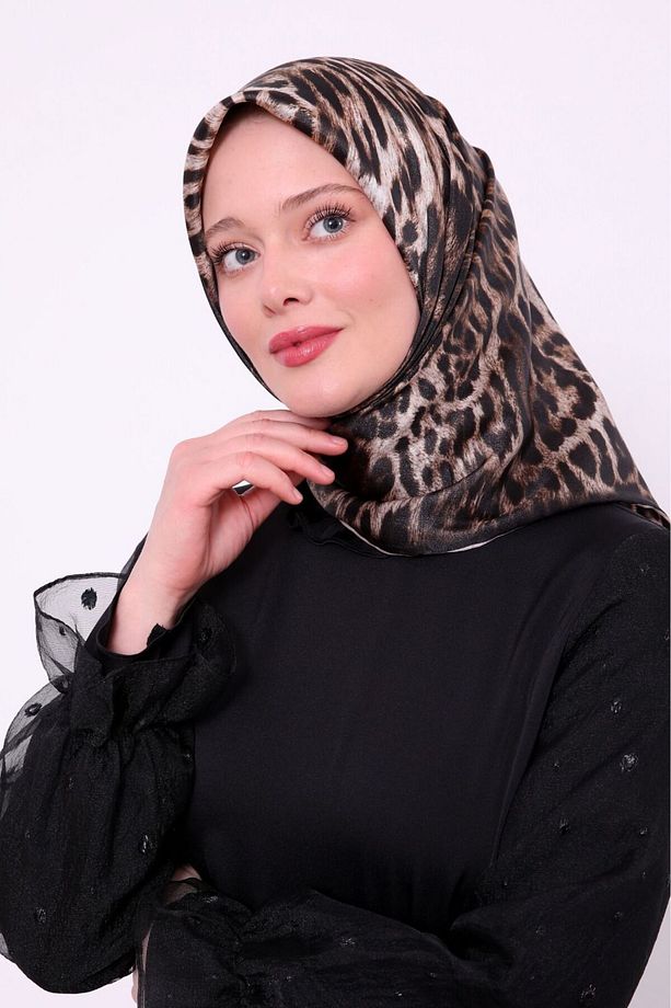 Leopar Zebra Kaz ayağı Desen Işıltılı Kristal Eşarp - 1
