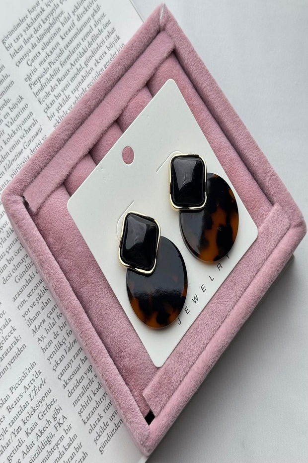 Women's Earrings Vip Series Imported Zircon Square Round Model Black-Brown Non-Tarnish Earrings