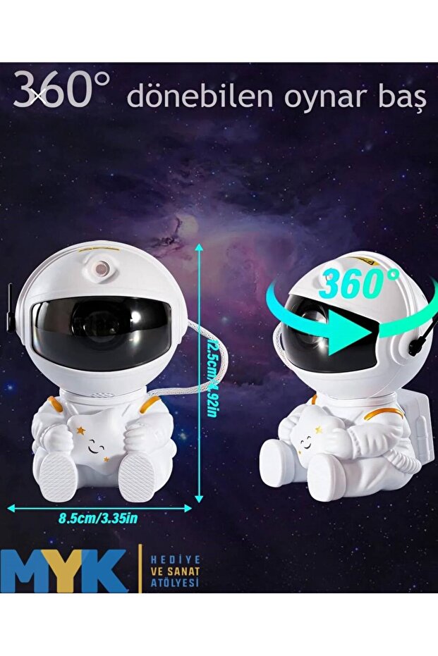 Astronot Projektör Led Işık Lazer Galaxy 360 Yıldız Projeksiyon Aurora Bulutsusu Çocuk Gece Lambası - 2