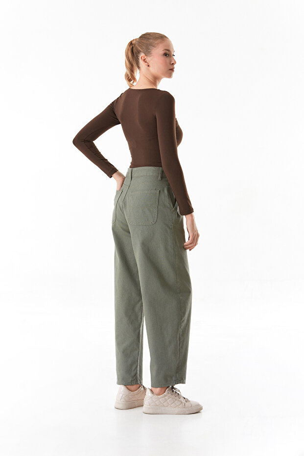 Fermuarlı Yüksek Bel Şalvar Pantolon - 3