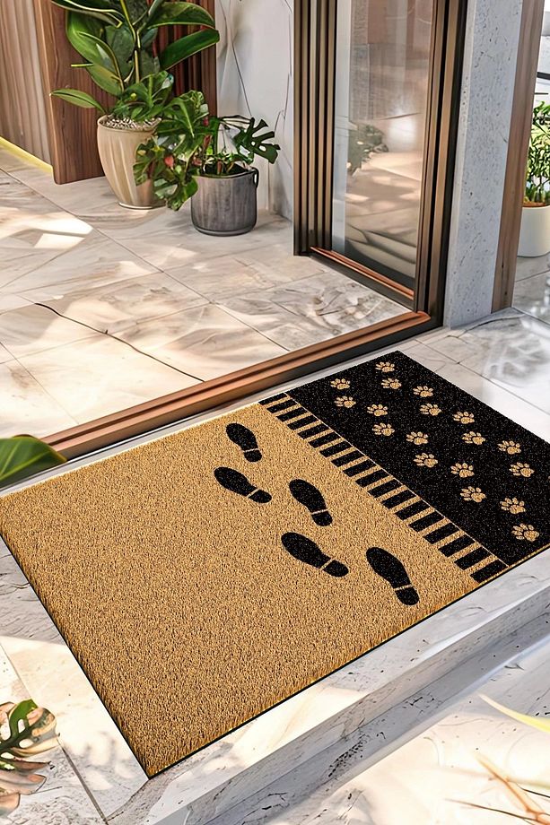 Paspas Dekoratif Ayak İzi Desenli Kapı Önü Paspası 40 x 60 cm - 1