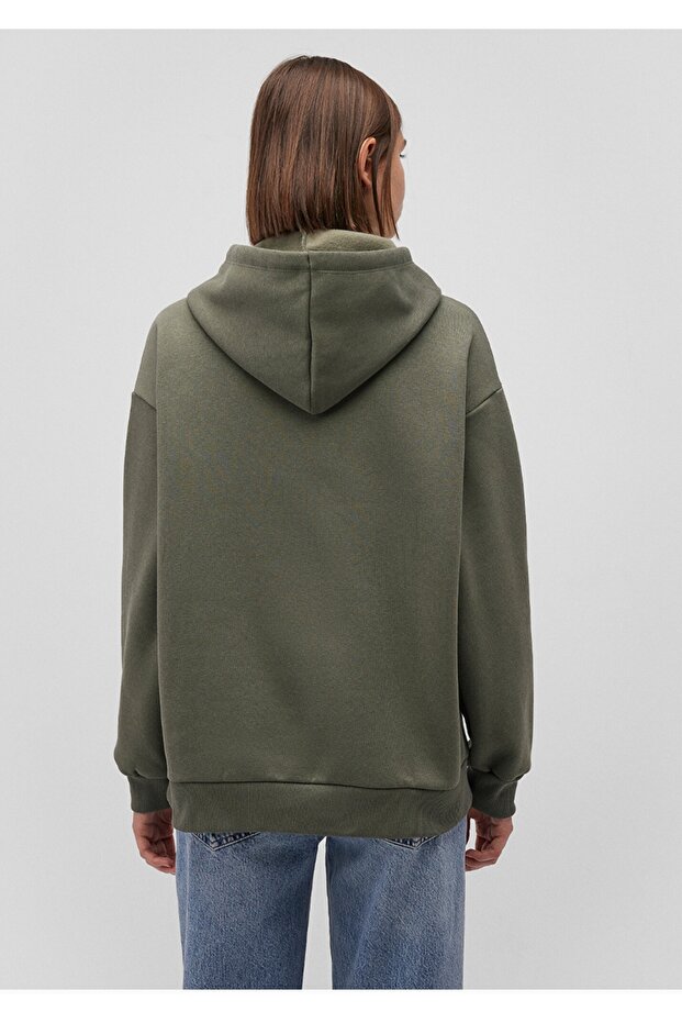 logo baskılı kapüşonlu haki oversize sweatshirt - 5