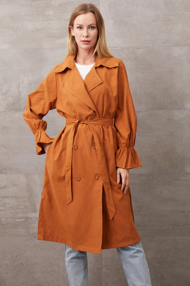 معطف واق من المطر بأزرار وحزام - 2