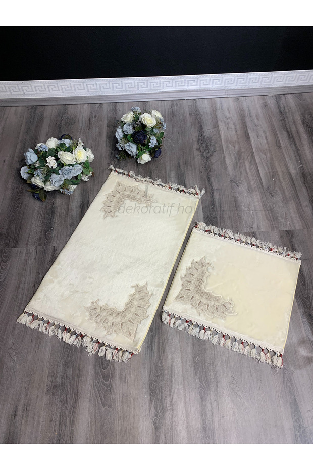 Lüx SOFT İŞLEMELİ POST BANYO PASPAS SETi 2li  mutfak extra yumuşak halı kaymaz taban DERİ TABAN - 1