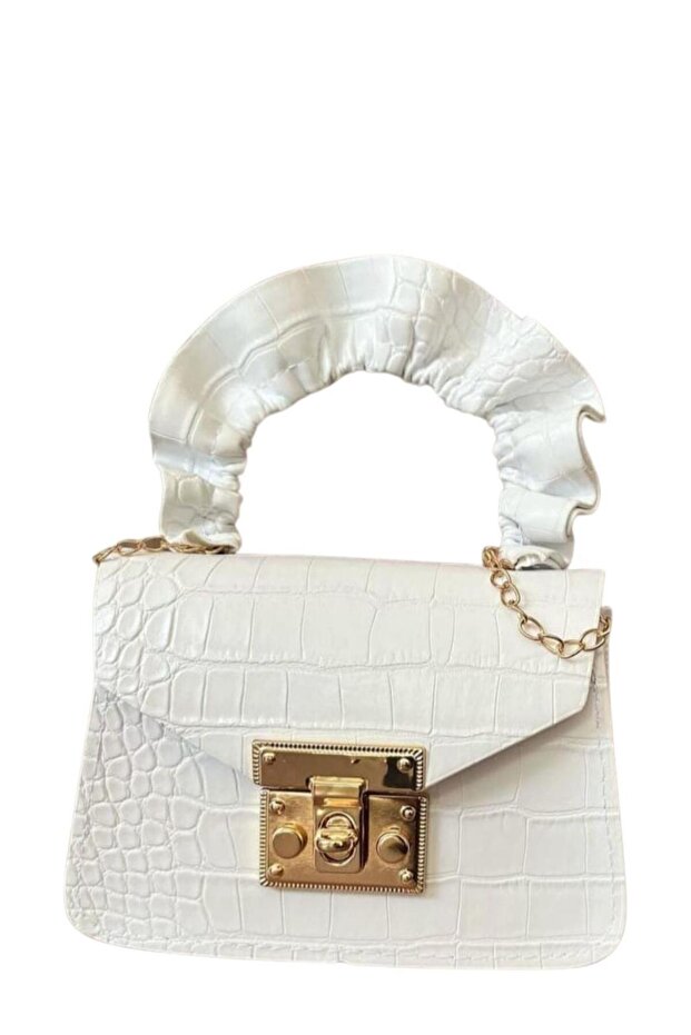 White Cross Gold Chain Strap Mini Girl's Bag