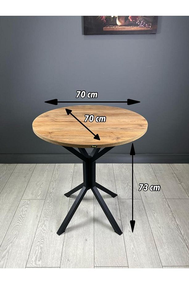 Nisa Ceviz Yuvarlak Mutfak Masası Yemek Masası Metal Siyah Ayak 70 Cm - 6
