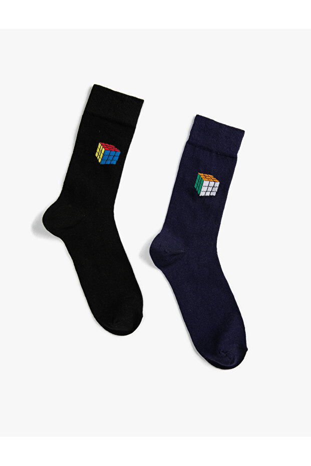 Set of 2 Socks with Geometric Pattern