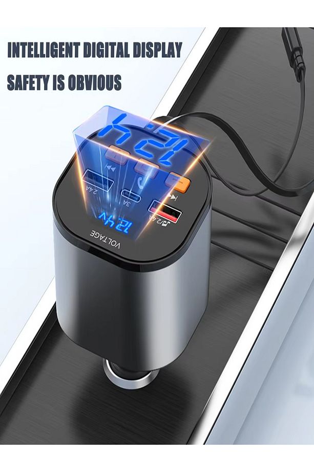 100w 6 In 1 geri çekilebilir araç şarj USB tip C kablo araba Bluetooth hızlı şarj adaptörü Uyumlu - 5