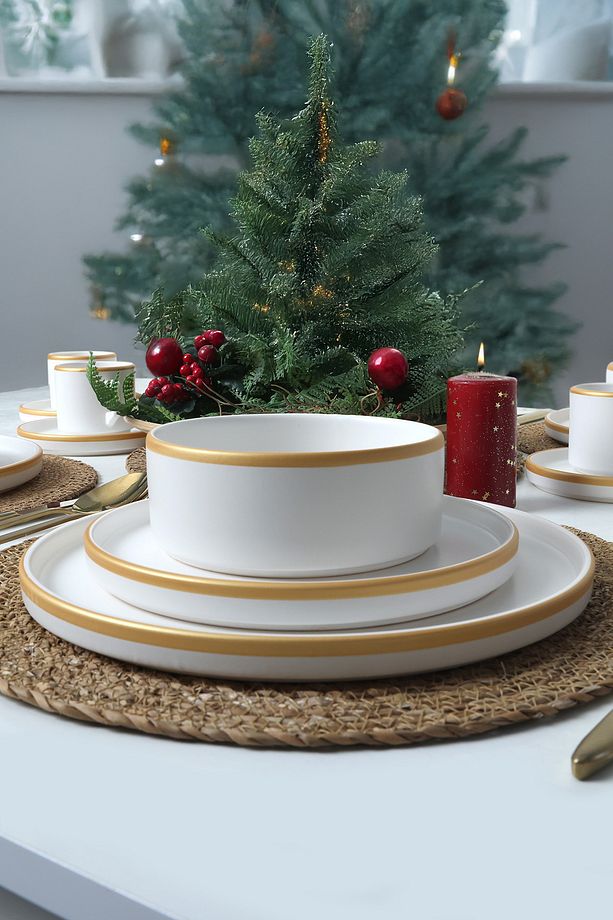 Mat Beyaz Gold Fileli Stackable Yemek / Kahvaltı Takımı 20 Parça 4 Kişilik - 4