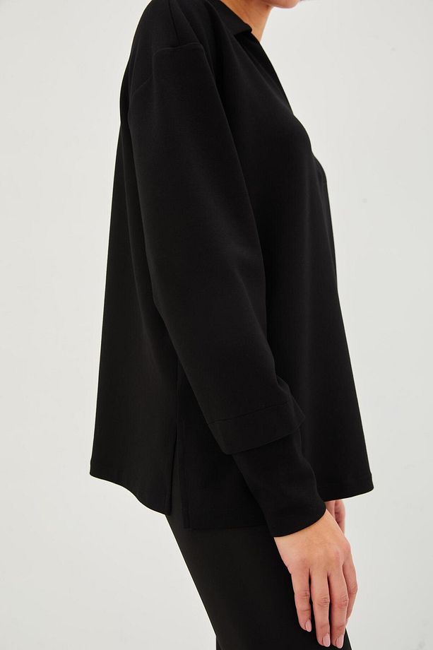 V Yaka Düşük Kol Regular Örme Sweatshirt - 3