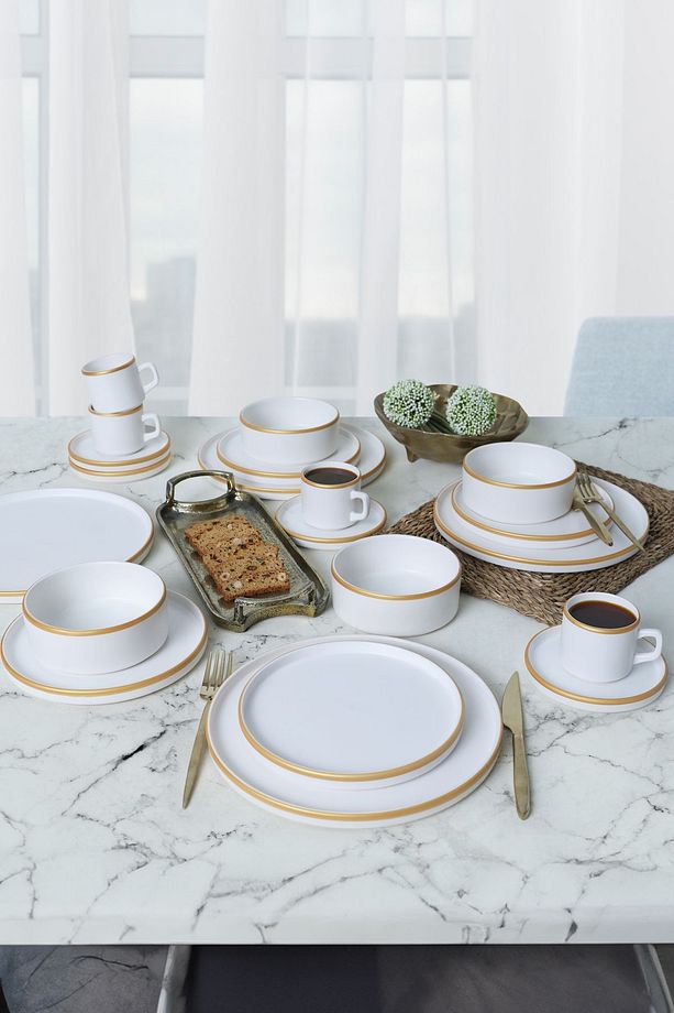 Mat Beyaz Gold Fileli Stackable Yemek / Kahvaltı Takımı 20 Parça 4 Kişilik - 7