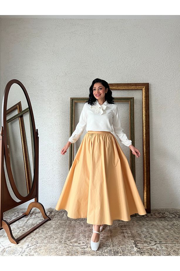 Tatlı Sarı Kloş Poplin Etek - 3
