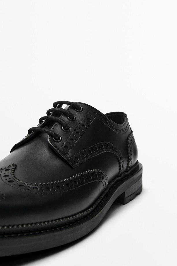 Siyah deri brogue ayakkabı - 5