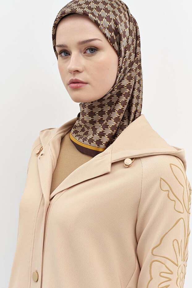 Kolları Desen Baskılı Örme Kap - Bej - 4