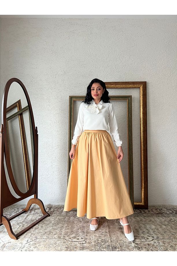 Tatlı Sarı Kloş Poplin Etek - 4