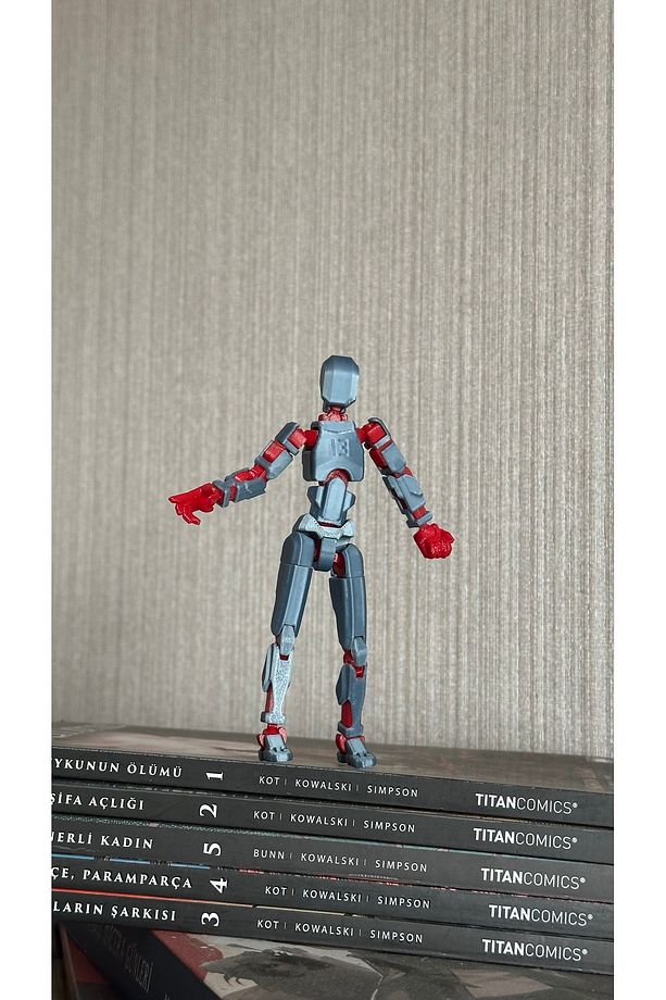 Lucky 13 Oynar Eklemli Robot Figür - Titan13 - Dummy Oyuncak Gri Kırmızı 14cm - 4