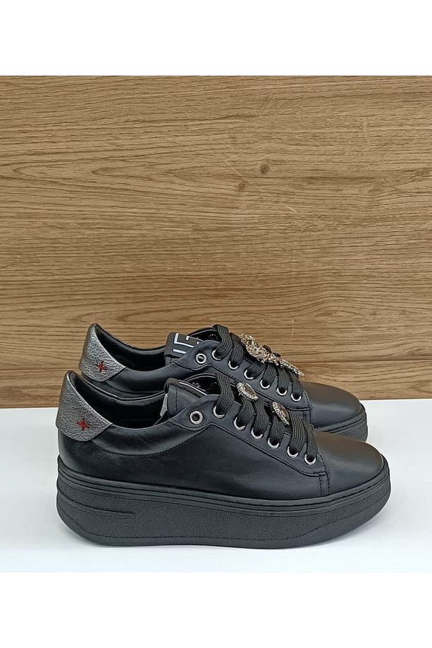 59121 Siyah Hakiki Deri Sneaker Casual Kadın Ayakkabı - 3