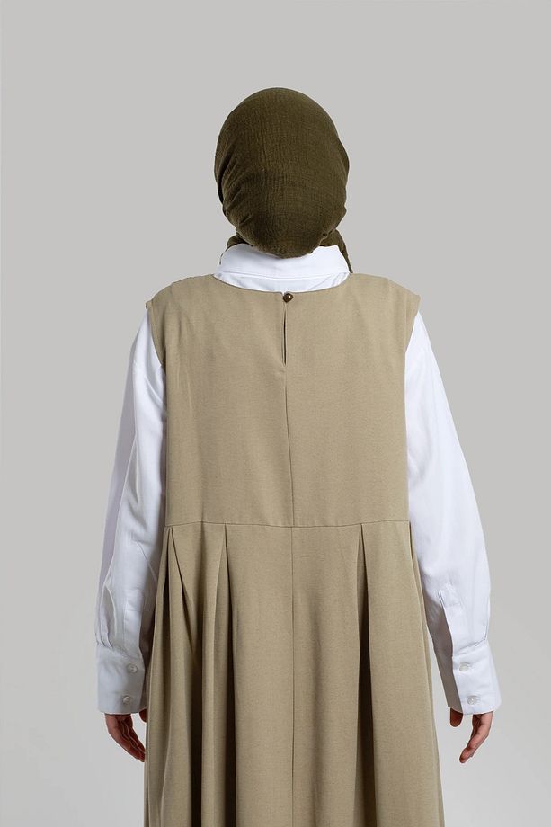Soft Yeşil Keten Jile Elbise - 5