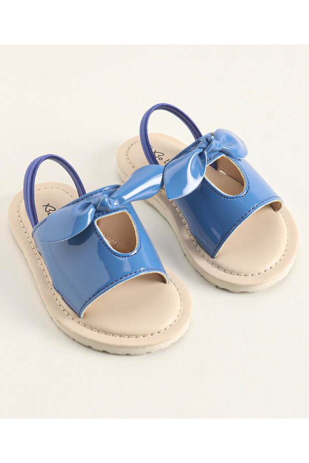 صندل مزين بفيونكة بلون أزرق سادة - 2