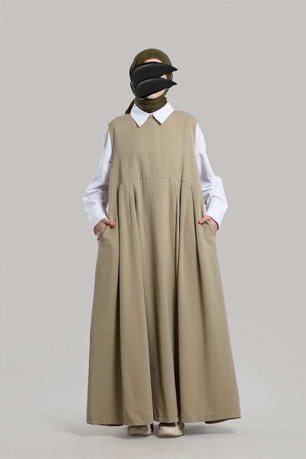 Soft Yeşil Keten Jile Elbise - 8