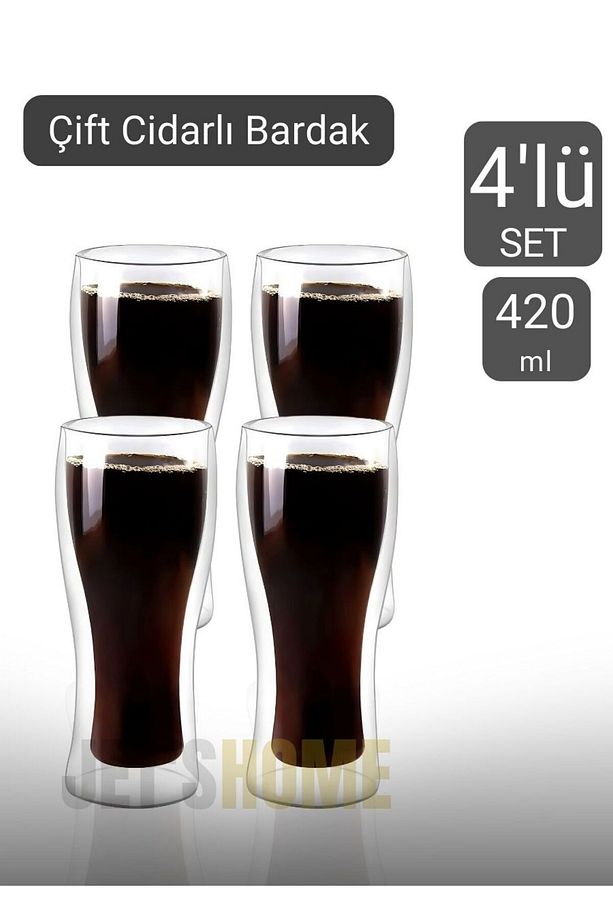 4’lü Set Bira Bardağı Kahve Bardağı Çift Cidarlı Bardak Meşrubat Bardağı 420 ml - 2