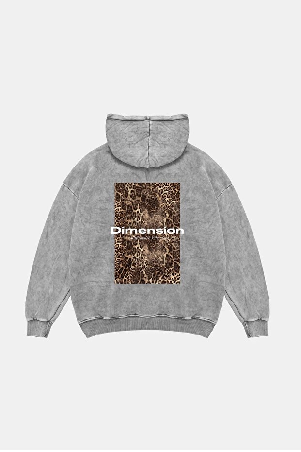 Dimension Leopard Printed Oversize Unisex Premium Washed White Hoodie