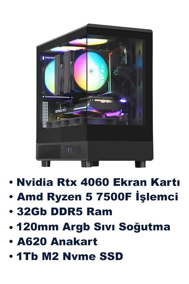 V2 Ryzen 5 7500f 32Gb DDR5 Ram Rtx 4060 1Tb M2 SSD Sıvı Soğutmalı Güncel Sistem - 1