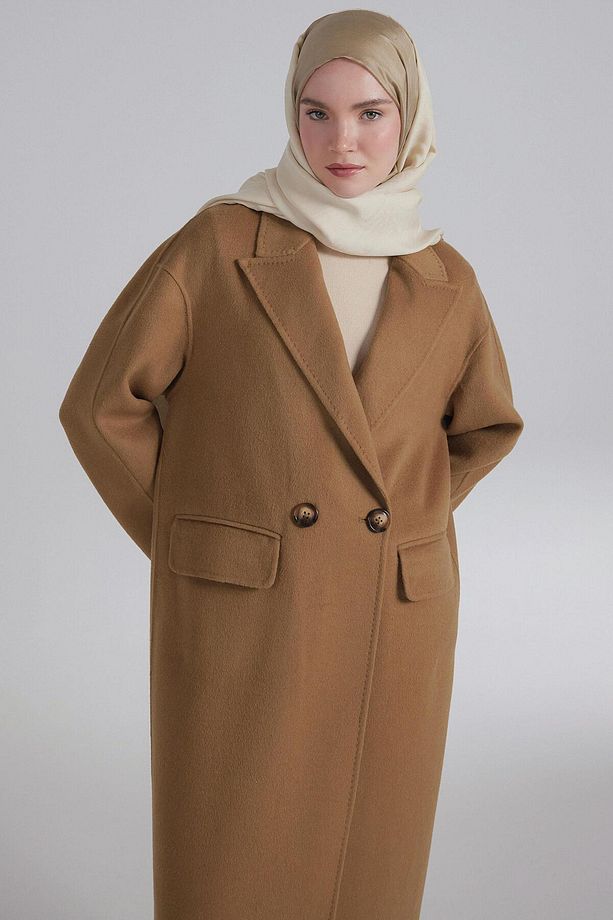 Kruvaze Düşük Kol Kaban - Camel - 5
