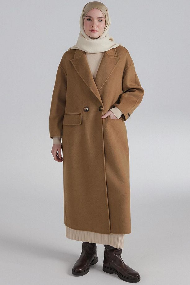Kruvaze Düşük Kol Kaban - Camel - 8
