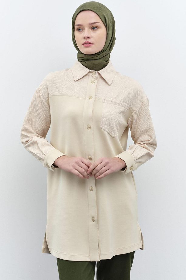 Yılan Desen Cepli Tunik - Ekru - 2
