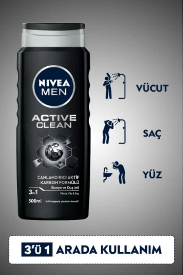 2li nivea Active Clean 500 Ml+ NIVEA Men Deep Dimension Duş Jeli 500ml - 2