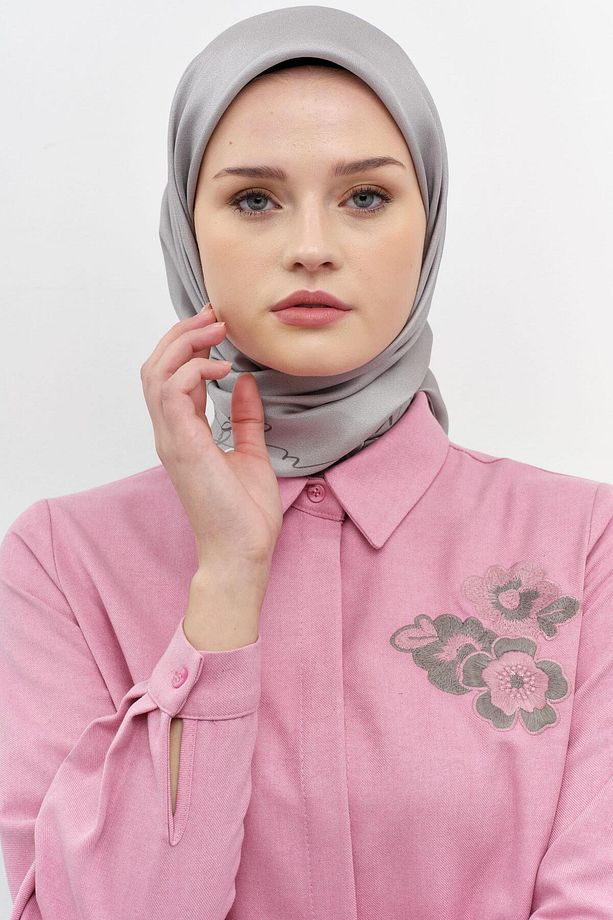 Aplike Nakışlı Yırtmaçlı Tunik - Pembe - 5