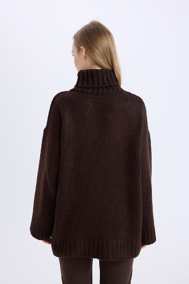 Oversize Geniş Kalıp Balıkçı Yaka Basic Düz Triko Kazak Tunik A6445AX24CW - 5