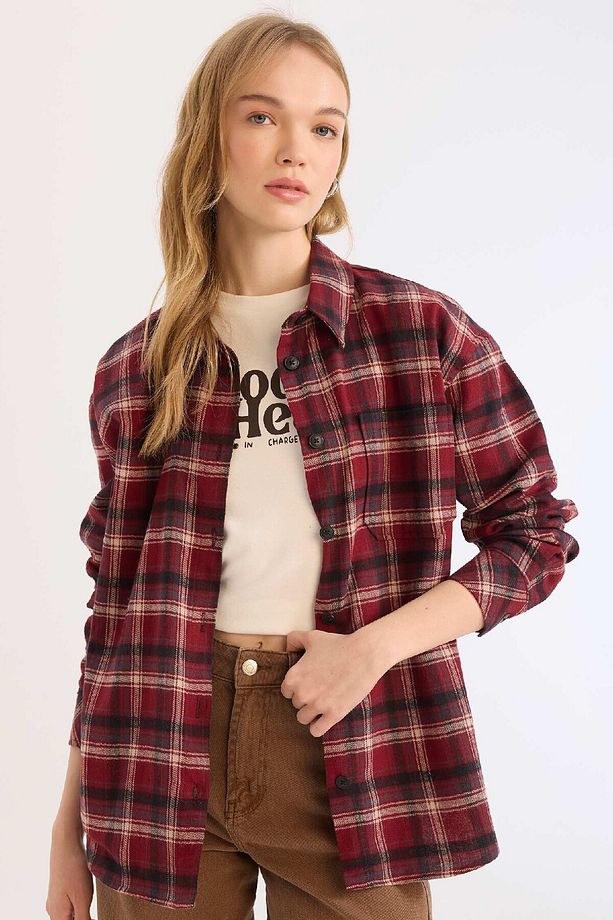 Coool Oversize Geniş Kalıp Kareli Flanel Uzun Kollu Oduncu Ceket Gömlek D5309AX24AU - 1