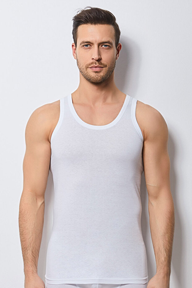 Men's White Combed Cotton Undershirt - 5